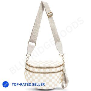 Checkered Nylon Crossbody Bag Spacious Fanny Pack Adjustable Strap Y2K